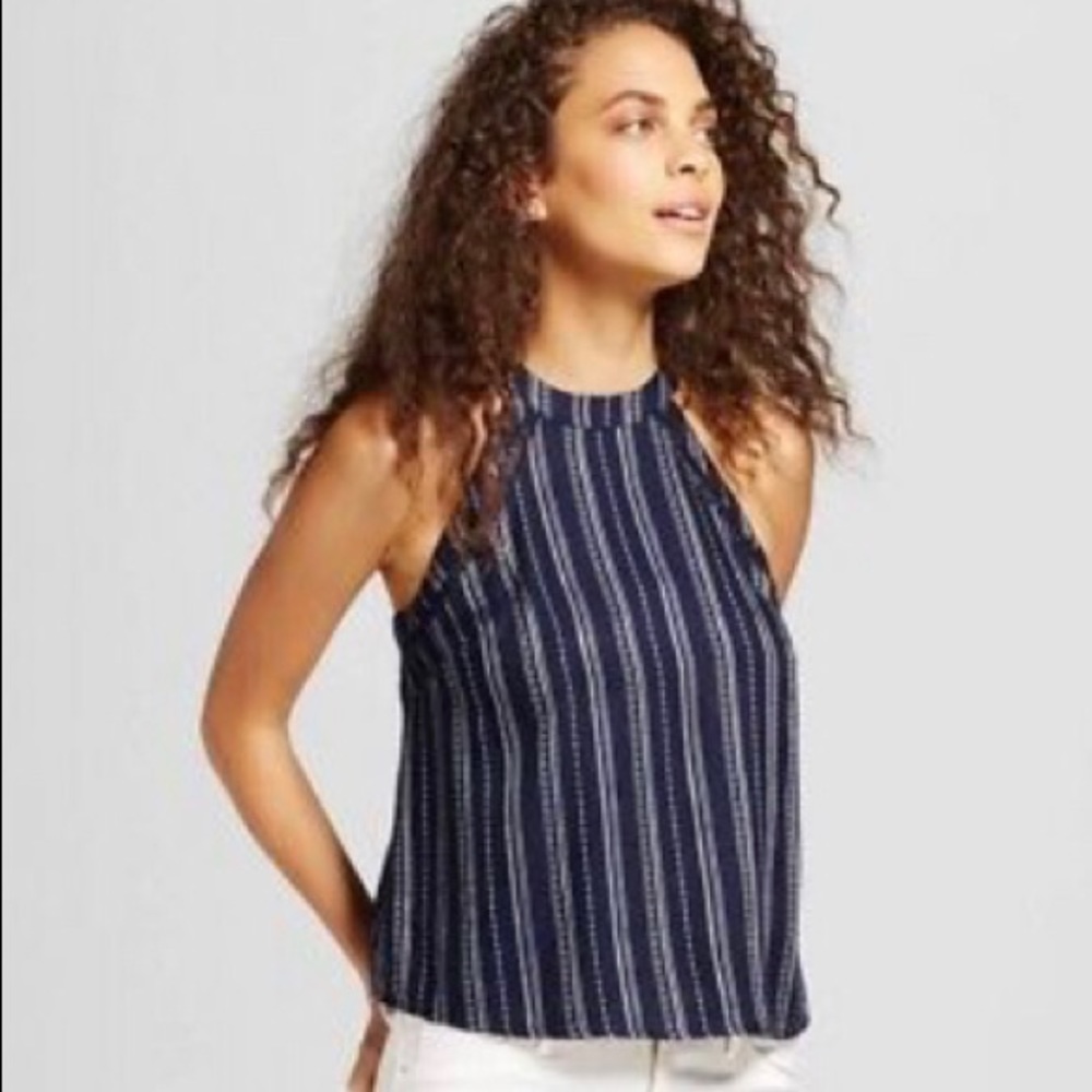 Navy and white striped halter top (xs)